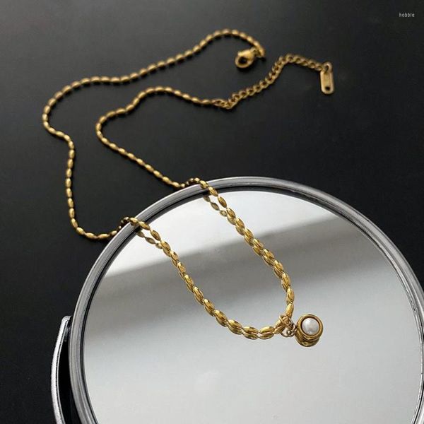 Correntes aço inoxidável simulado Pearl Pingente Chain Chain colar