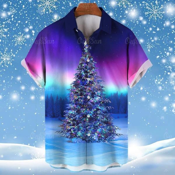 Herren-Freizeithemden, Weihnachtshemd für Männer, 3D-Baum-Druck, kurzärmelig, modisch, hawaiianische, lockere, übergroße Kleidung