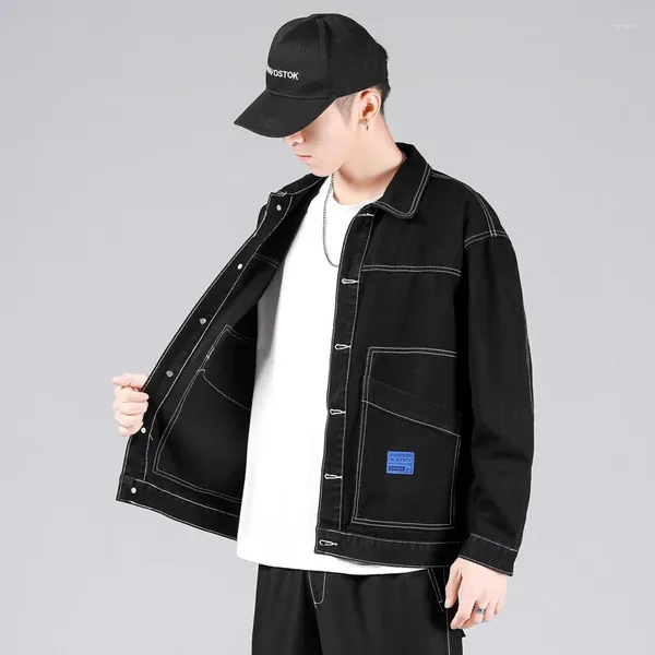 Giubbotti da uomo Autunno Giacca di jeans da uomo Casual Tasca Cargo Cappotto Streetwear Tinta unita Risvolto Bomber Maschio Jean Capispalla 5XL