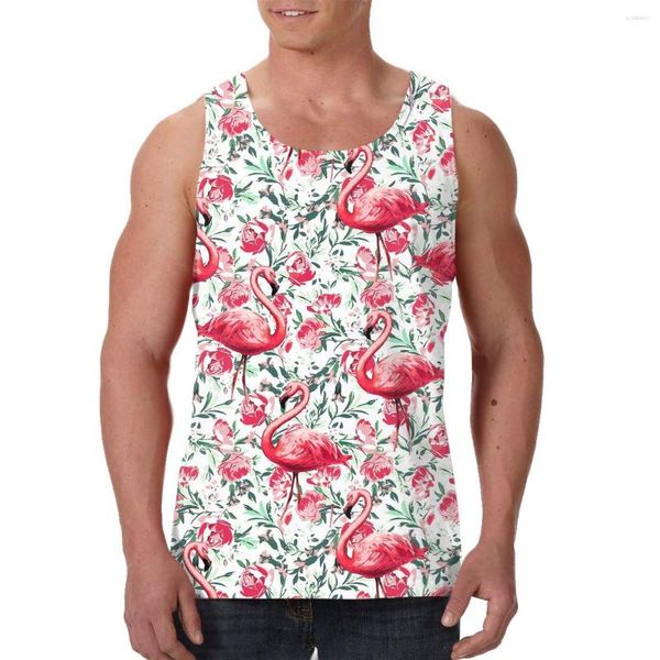 Canottiere da uomo 2023 Camicia da uomo Palestra Fitness Gilet senza maniche Stile hawaiano Fenicotteri Foglia verde tropicale Abbigliamento da allenamento maschile