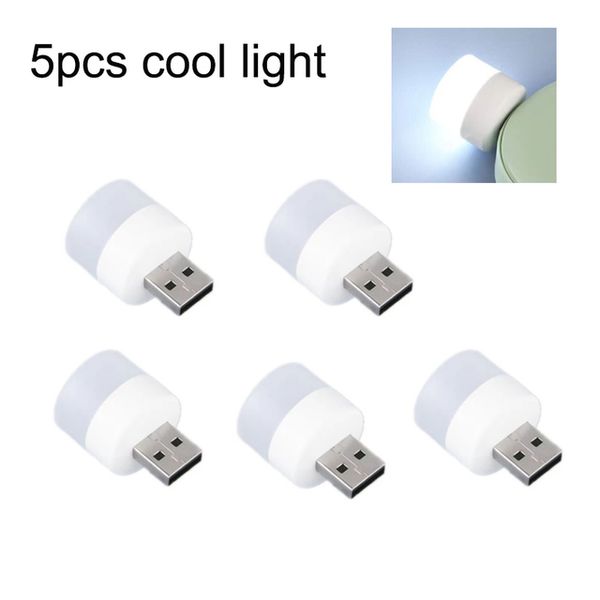LED-Birnen 5 Stück USB-Stecker Lampe Computer Mobile Power Charging Kleine Buchlampen LED-Augenschutz Leselampe Kleines rundes Licht Nachtlicht
