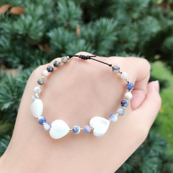 Braccialetti con ciondoli Bracciale con conchiglia a cuore carino Bracciale con perline di cristallo di alta qualità Pulsera Gioielli fatti a mano in pietra naturale di amicizia blu