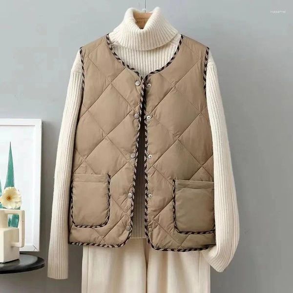 Gilet da donna 2023 Autunno Inverno Leggero Giù Gilet di cotone Donna Corto girocollo Moda Top Gilet allentato Giacca femminile