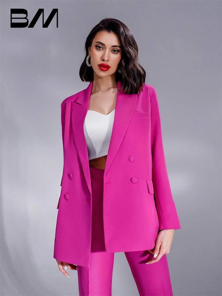 Calças femininas de duas peças fúcsia conjunto de terno de moda incluindo blazer e calça formal para mulheres escritório negócios festa de casamento smoking 231127