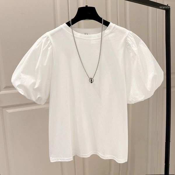 T-shirt da donna in cotone 2023 estate in coreano girocollo Bubble T-shirt manica corta a sbuffo Ins Fashion Tee Lady Top bianco nero magliette