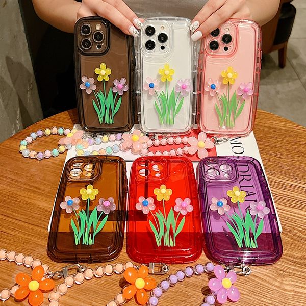 Capas luminosas de flor de primavera para iphone 15 14 Pro Max Plus 13 12 11 XR X XS 8 7 6 iPhone15 Soft TPU brilham no escuro à prova de choque moda floral capa de buraco fino com corrente de contas