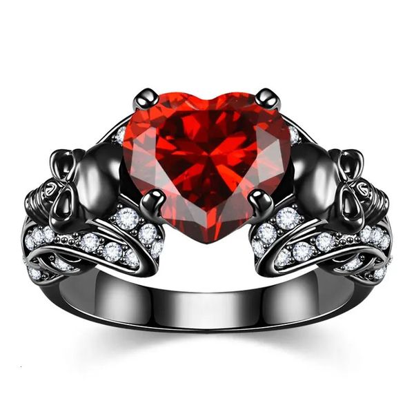 Eheringe Gothic-Schmuck Lila Rot Schwarz Kristall Einzigartiger Totenkopf für Frauen Halloween Weihnachtsgeschenke 231124