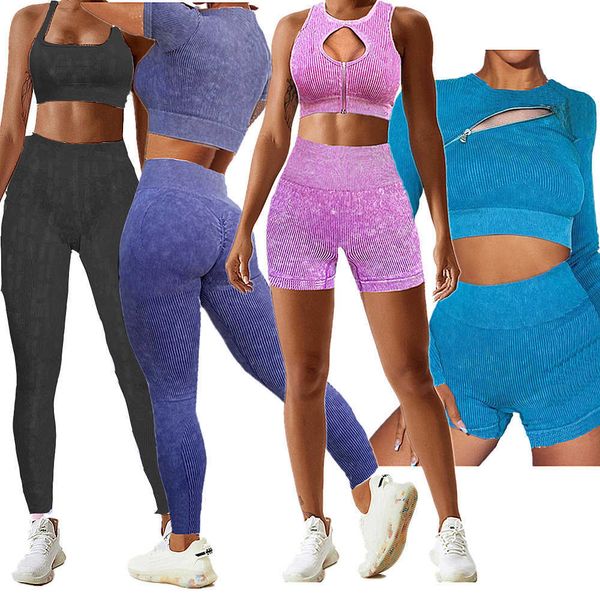 Yoga Outfit 2023 Waschen Nahtlose Yoga Sets Frauen Gym Crop Top Shirts Sport-BH Scrunch Hose Leggings Workout Shorts Outfit Fitness Anzüge P230504