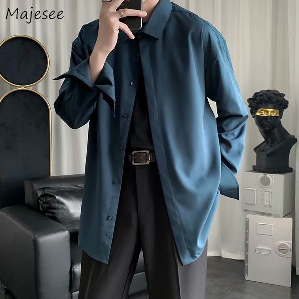 Camisas casuais masculinas de manga longa sólido simplesmente adolescentes bonitos roupas gentis de moda allmatch japonês kpop streetwear