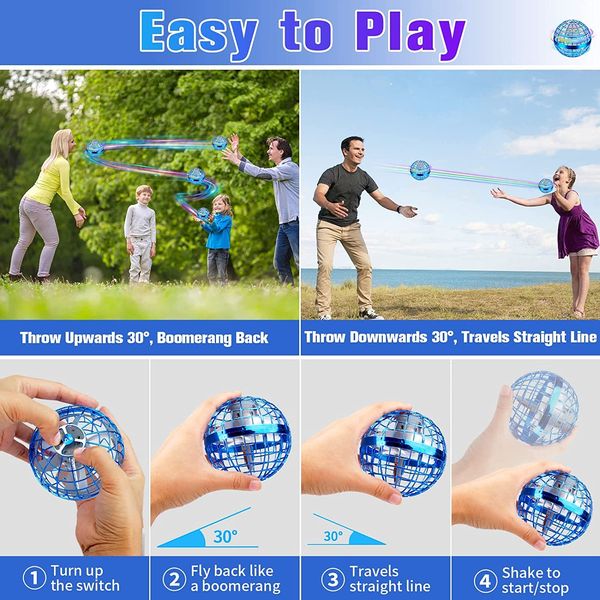 Juegos de novedad Flying Orb Ball Toys 2022 Hover Soaring Neba Controlado a mano Boomerang Galactic Ifly Spinner RGB Light Magic Space UFO C Amlls