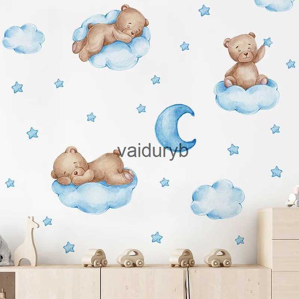 Decoração da parede 3 cores dos desenhos animados urso nuvens lua adesivos para crianças quarto do bebê berçário papel de parede meninos meninas quarto decalquesvaiduryb