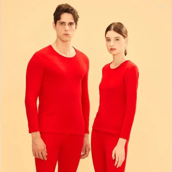 Set di biancheria intima termica da uomo invernale per uomo Thermo Long Johns da uomo in velluto 2 pezzi pigiama rosso da donna