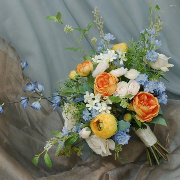 Hochzeit Blumen Künstliche gemischte Seide Pfingstrose und Rosensträuße für Brautjungfer DIY Herbst Home Decor Holding Bruidsboeket
