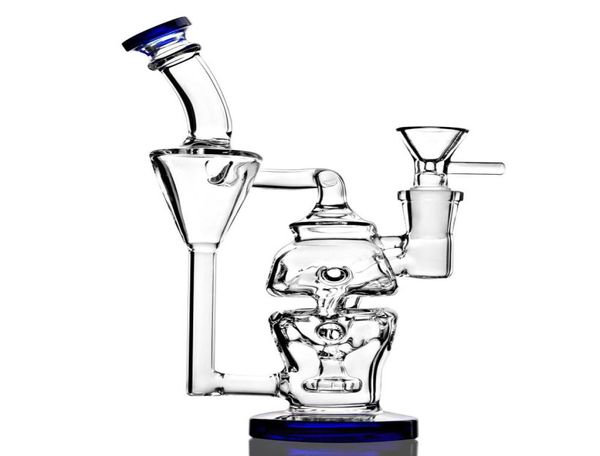 Blue Fab Egg Glass Bong Crânio Tubo de água de vidro Reciclador duplo Chuveiro perc plataformas de petróleo com fendas 14 mm conjunta Hookahs bongs 78q4439103