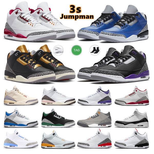 2024 Jumpman 3s Scarpe da basket Scarpe da ginnastica da uomo Scarpe da ginnastica per sport all'aria aperta 3 Rosso fuoco Pino verde Grigio freddo UNC Corte Viola Laser Arancione Cardinale Hall Of Fame