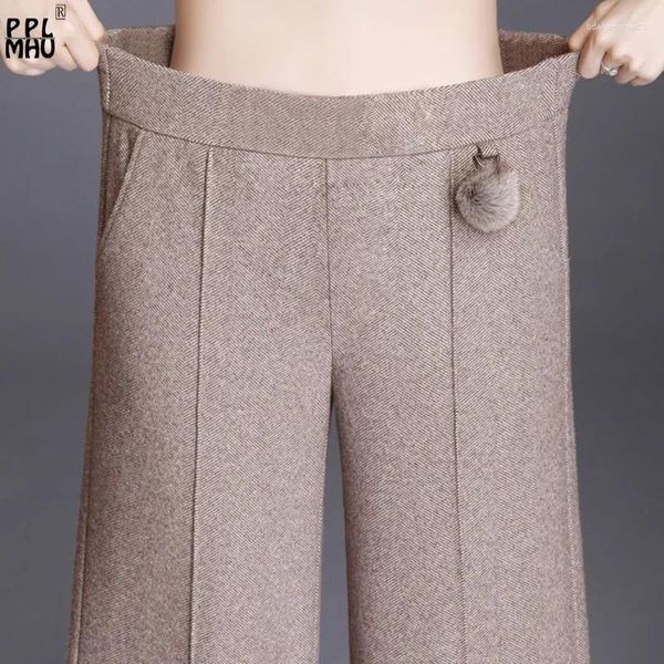 Damenhose, Übergröße, 4XL, formelle Nadelstreifenhose mit weitem Bein, hohe Taille, knöchellang, Arbeitspantalones, Herbst, lockere Wollmischung für Damen