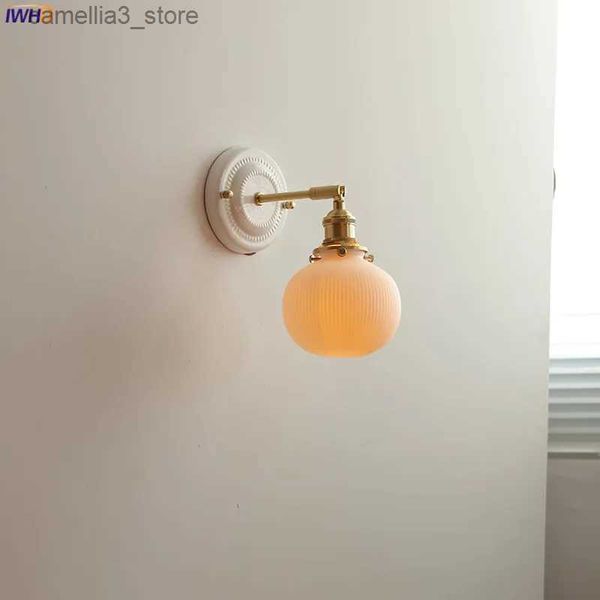 Lampade da parete IWHD Braccio in rame LED Lampada da parete accanto a Ceramica bianca Camera da letto Specchio da bagno Luce scale Applique Murale Luminaria LED Q231127