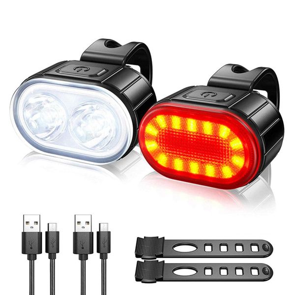 Luzes de bicicleta 2pcs MTB Bike luminoso traseira dianteira 350mAh LED USB Charging Bicycle Bicky Lights Lâmpadas Night Riding Aviso Farol Acessórios MTB P230427