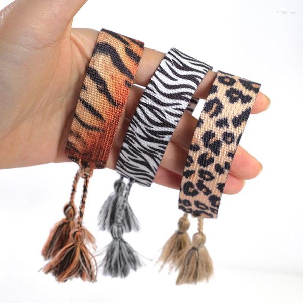 Bracelets de charme Bohemia Braça de tecido de estampa de leopardo para mulheres Man Handmade Weave Tassel Jóias de moda de pulso