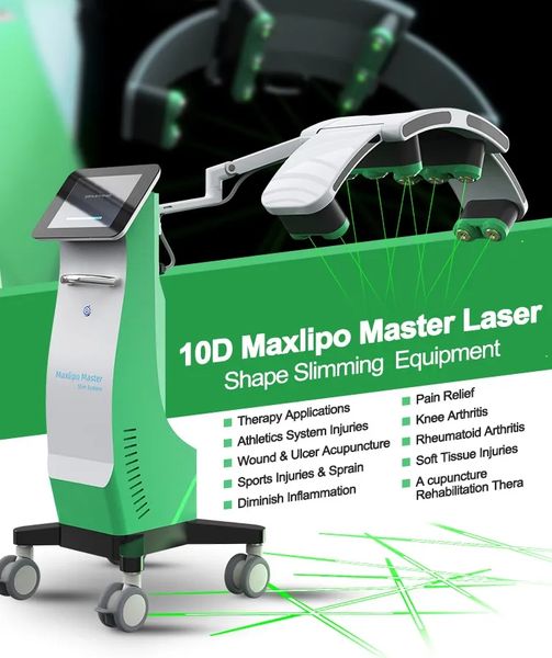 En son Maxlipo Master Kilo Kaybı Ağrısız Yağ Sıkıştırma Makinesi 10D Dönen Yeşil Lazer Işıkları Soğuk Lazer Terapi Ekipmanı Form Lipo Lazer İnce Cihaz