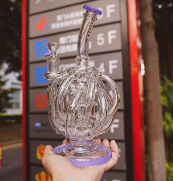 Unico 12 Recycler Tube Acqua Vetro Bong Vortex Recycler Olio Dab Rigs Super Cyclone Percolatore 14mm Femmina Giunto Tubi dell'acqua XL131654003