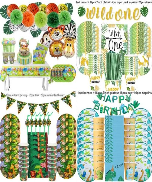 Decorazione festa di compleanno giungla Set stoviglie usa e getta Animali della giungla Amici della foresta Forniture a tema Zoo Baby Shower Safari 220301459657