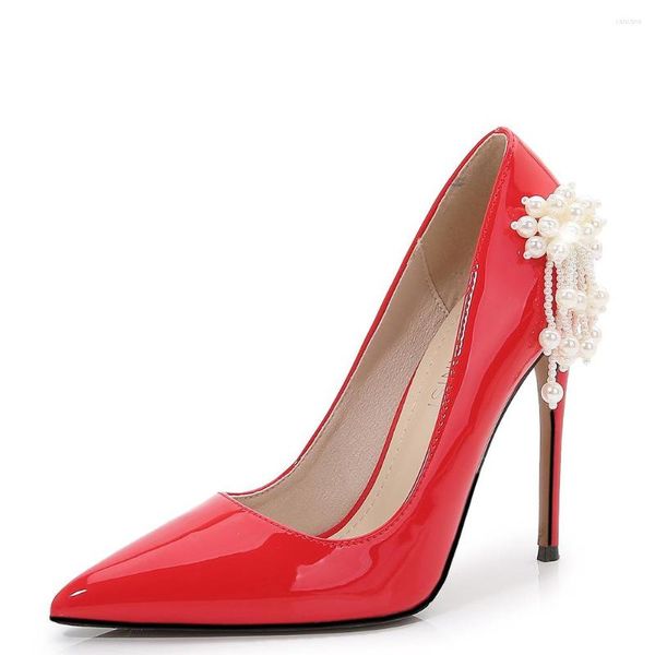 Abendschuhe 2023 Sexy Bankett Große Größe High Heels Stiletto Flacher Mund Spitz Perle Blume Diamant Schmuck Damen 45 46