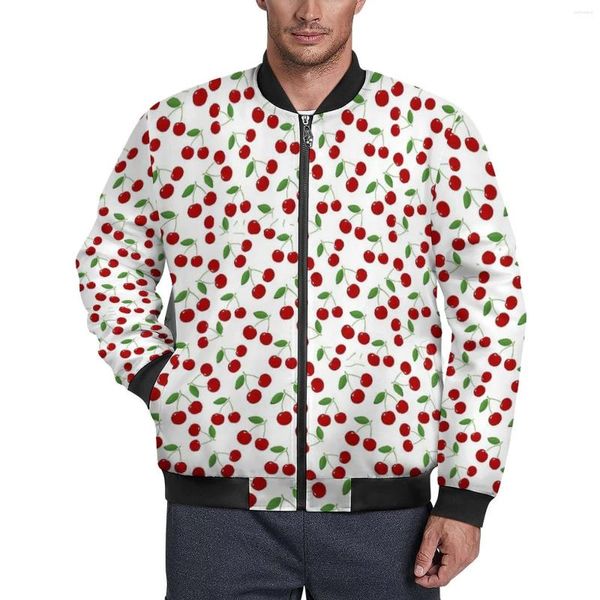 Erkek Ceket Kırmızı Kirazlar Baskı Gündelik Sevimli Meyveler Kapşonlu Rüzgar Demetleri Erkek Grafik Katlar Kış Kawaii Klasik Ceket Plus Boyut 5xl