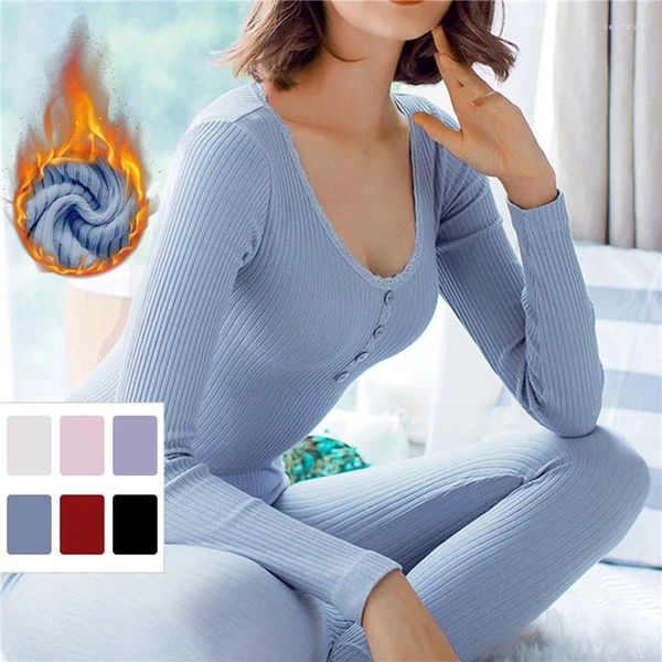 Damen-Nachtwäsche 2023 Winter-Thermo-Unterwäsche Frauen Nighty Bottoming Top Lange Unterhosen 2-teiliges Set Pyjamas Kleidung Anzug Ropa Termica