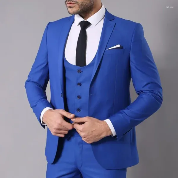 Ternos masculinos casuais para homens, blazer azul real, smoking, 3 peças, slim fit, jaqueta diária, calças, negócios, trajes de boda para hombres 2024