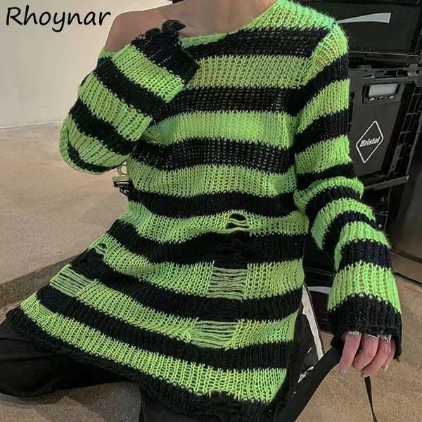 Maglioni da donna Pullover con buchi Donna O-Collo Scava fuori Strisce di colore a contrasto Coppie Maglioni lavorati a maglia a maniche lunghe Allentati Tutto-fiammifero Soffice morbido 231127