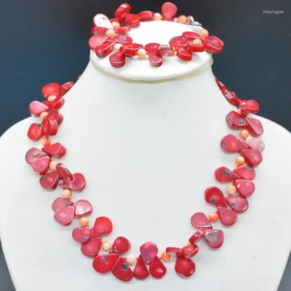 Conjunto de brincos de colar requintado. Encantador. Colar Coral Vermelho Natural. Joias clássicas de festa feminina 18