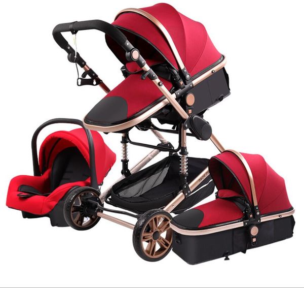 Carrinhos de carros recém -nascidos# Luxury Deli mtifuncconal 3 em 1 carrinho de bebê portátil cenário alto carruagem dobrável ouro vermelho Baby1 atacado macio