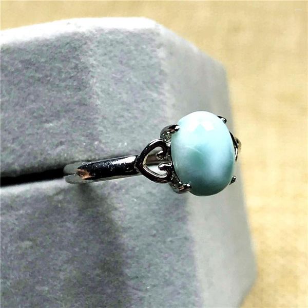 Cluster Anelli 7x5mm Genuino Naturale Blu Larimar Anello Gioielli Per Donna Uomo Argento Perline Dominica Modello Acqua Pietra Preziosa Regolabile