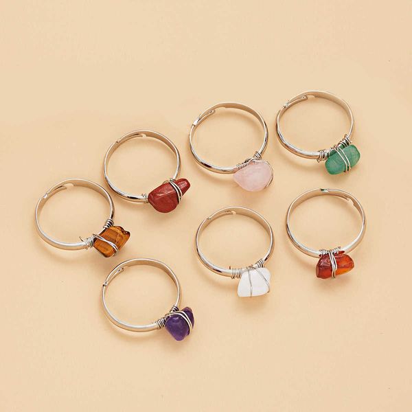 Полоса кольца модная проволочная обертка натуральные скалы регулируемые кольца для женщин кварцевая камня.
