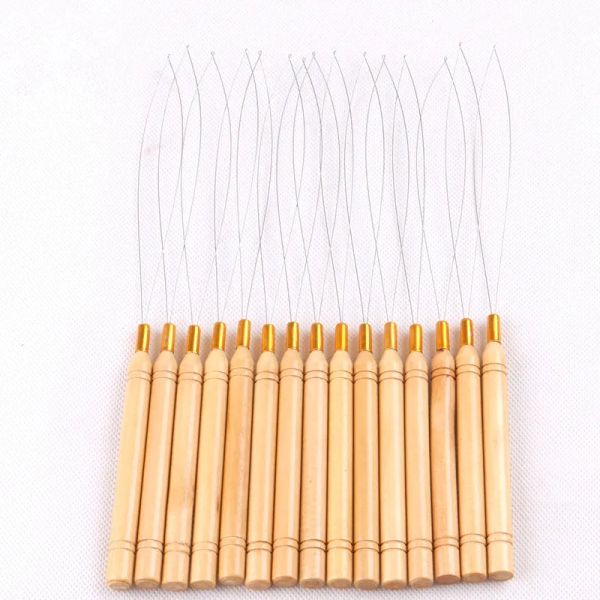 Agulhas de gancho extensão de cabelo contas de corda nano fivela modelador de cabelo aço inoxidável crochê de madeira ll