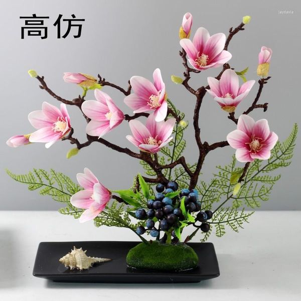 Fiori decorativi Mitation Set di fiori tavolo in stile cinese Magnolia Luce artificiale DECORAZIONE DI LUGO DI LUGO VASE ORNNIAMENTI FLORALI