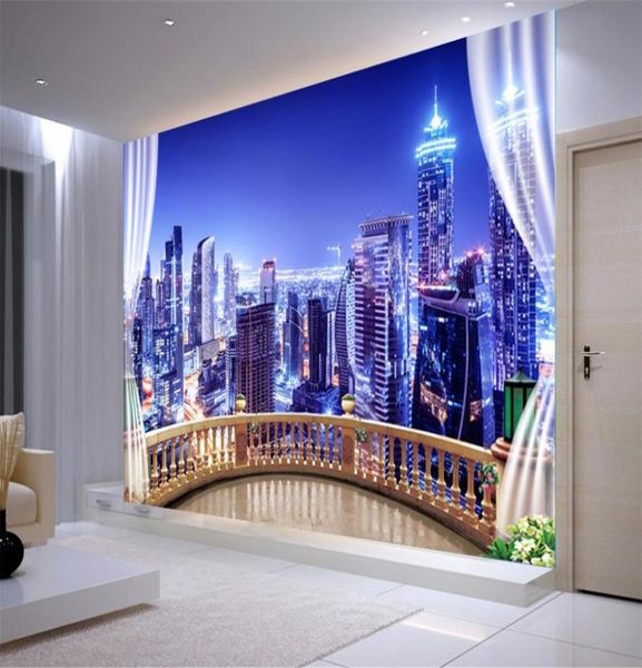 Papel de parede personalizado 3d po mural hd cidade noite sala de estar fundo papéis de parede decoração de casa wallpapers1812694