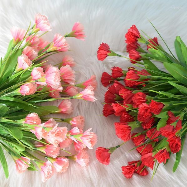Fiori decorativi 15 teste di garofano artificiale fiore nordico casa soggiorno decorazione decorazione per la festa del bouquet festa di compleanno