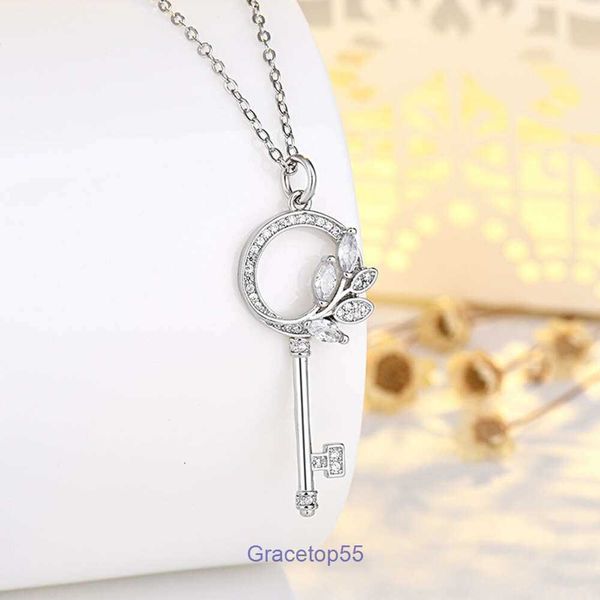 Halsketten ISM Halskette T Family Vine Key Damen Sterling Silber Blumenblatt Anhänger TIFF Paar Geschenk