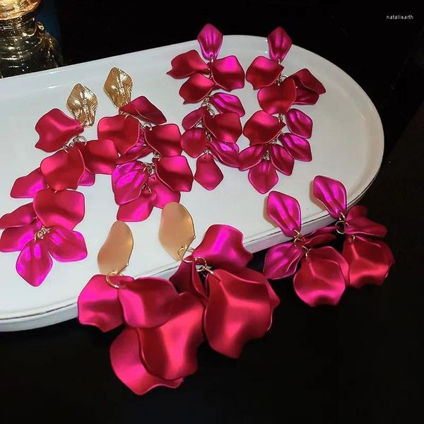 Brincos pendurados coreano moda acrílico rosa folha flor pétala longa gota para mulheres personalidade temperamento alto sentido festa jóias