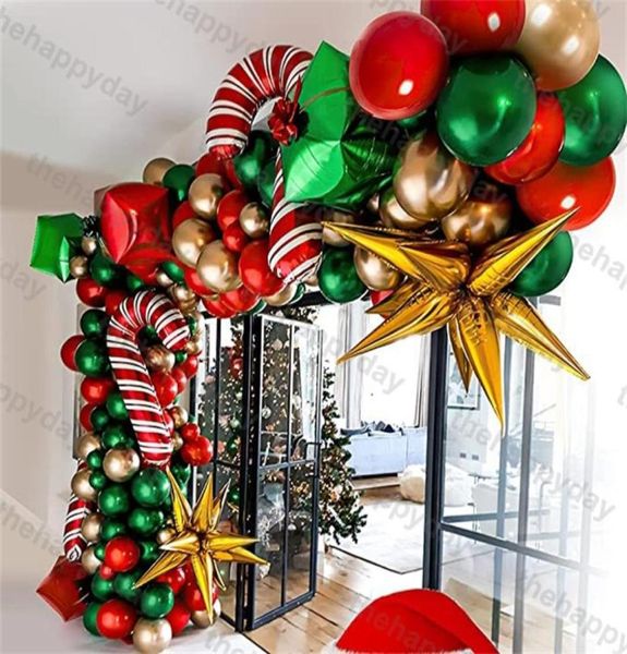 Arco di palloncini di Natale Scatola verde oro rossa Palloncini di caramelle Ghirlanda Cono Esplosione Stella Palloncini con stagnola Decorazione natalizia Festa 22049607862