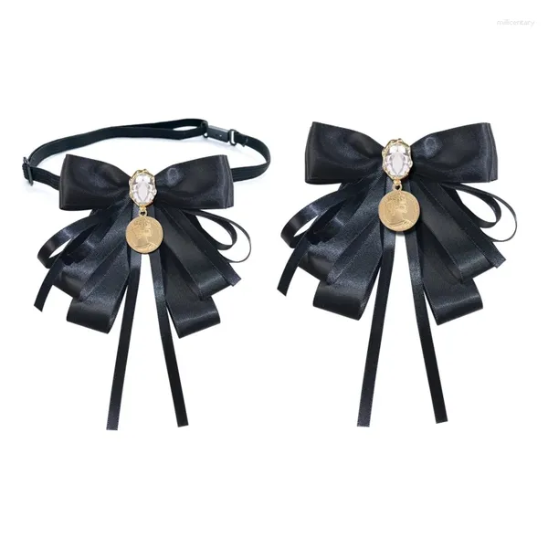 Laços vintage gravata com broche pinos para fita de strass pré amarrado bowtie pescoço mulheres festa de casamento roupas gota