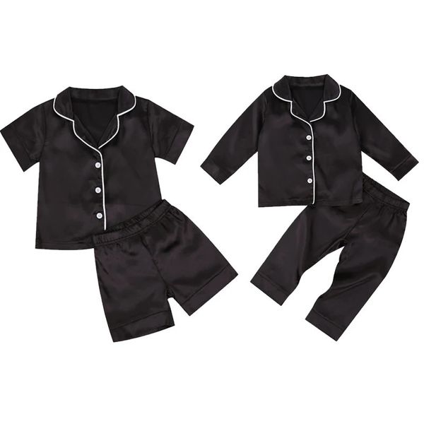 Пижама малыш малыш черный атлас младший мальчик с коротким рукавом брюки для рукавов повседневная кнопка.