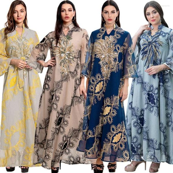 Abbigliamento etnico Eid Mubarak Ramadan Abaya Dubai Turchia Islam abito lungo musulmano abito da sera con perline di perline per le donne longue