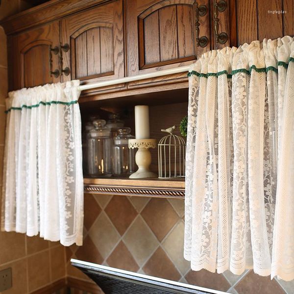 Занавес американский стиль белый кружевный цветочный римский короткий тюль для кухонного штаря дверной занавески ретро половина 1 шт.