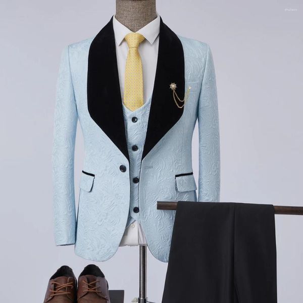 Ternos masculinos traje homme mariage formal moda céu azul fino ajuste para homem 3 pçs noivo terno de casamento smoking 2023 mais recente casaco calça design