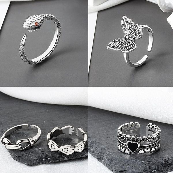 Серебряные женские кольца, южноамериканские регулируемые кольца со змеиным крестом, перьями, цветами и бабочками, мужские украшения для вечеринок, кольцо для пар на День святого Валентина