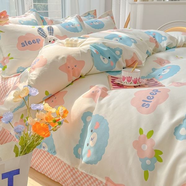 Bedding Sets Summer Flower Blower Set Set Lateral Duvet Side folha plana Fronha para roupas de cama caseira Pastoral Caminhas de camas 3/4pcs Tulip 230427