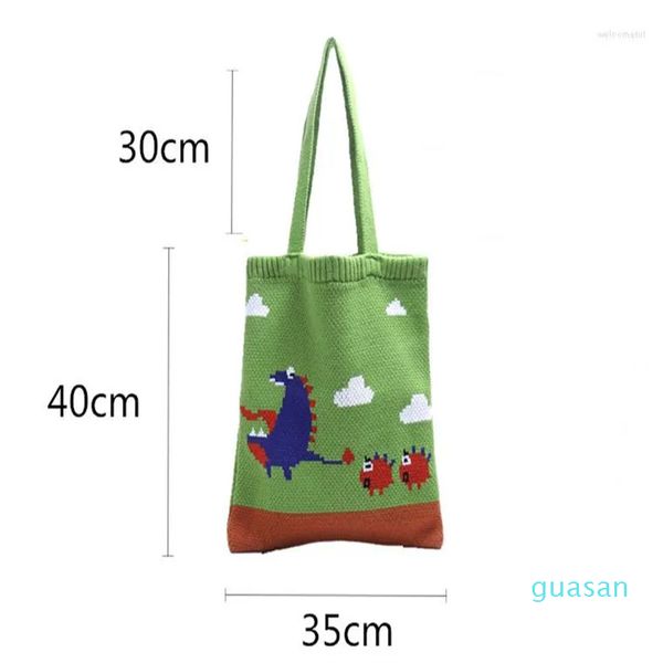 Abendtaschen Mädchen stricken Cartoon-Muster Top-Griff-Einkaufstasche weiblicher Teenager häkeln lässig süß stilvoll weich Shopping Shopper Handtasche